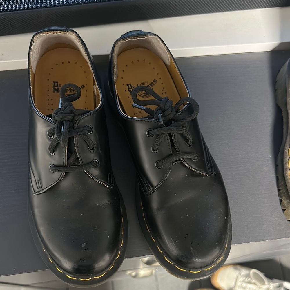 Dr. Martens Black Oxford Derby Shoes with Yellow Stitching 1461